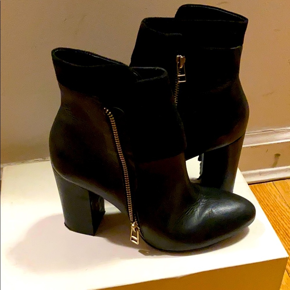 Black leather and suede zip up boots